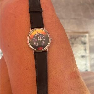 Highlander Black Leather Strap Watch